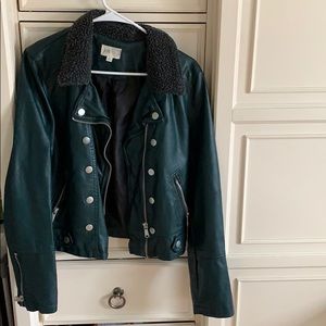 Green “Leather” Jacket Fuzzy Collar